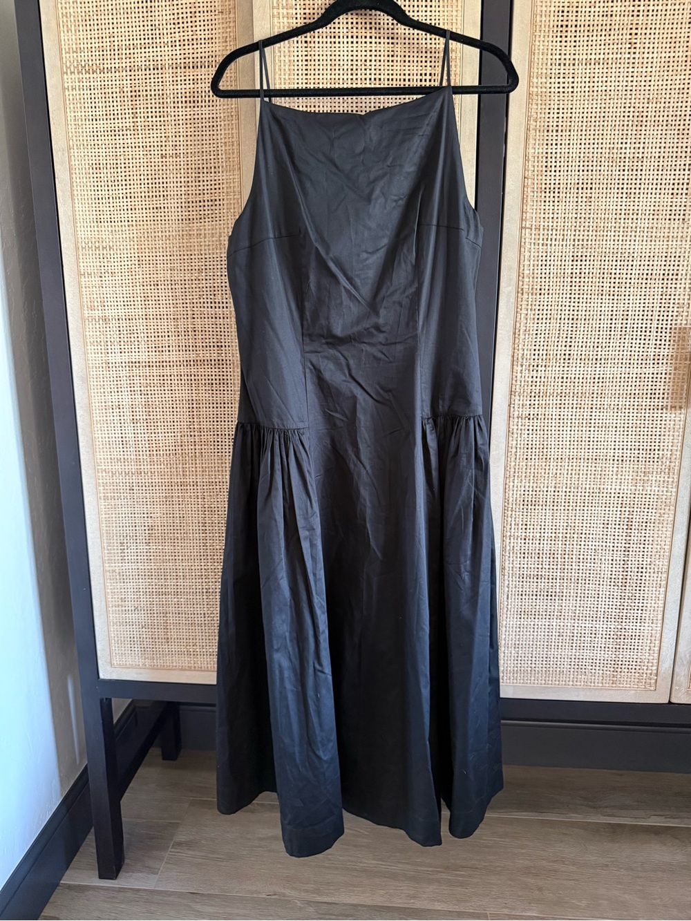Astr Black Midi Slip Dress with Spaghetti Straps